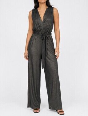 NWT Bishop + Young Mara Metallic Wide Leg Jumpsuit Graphite M